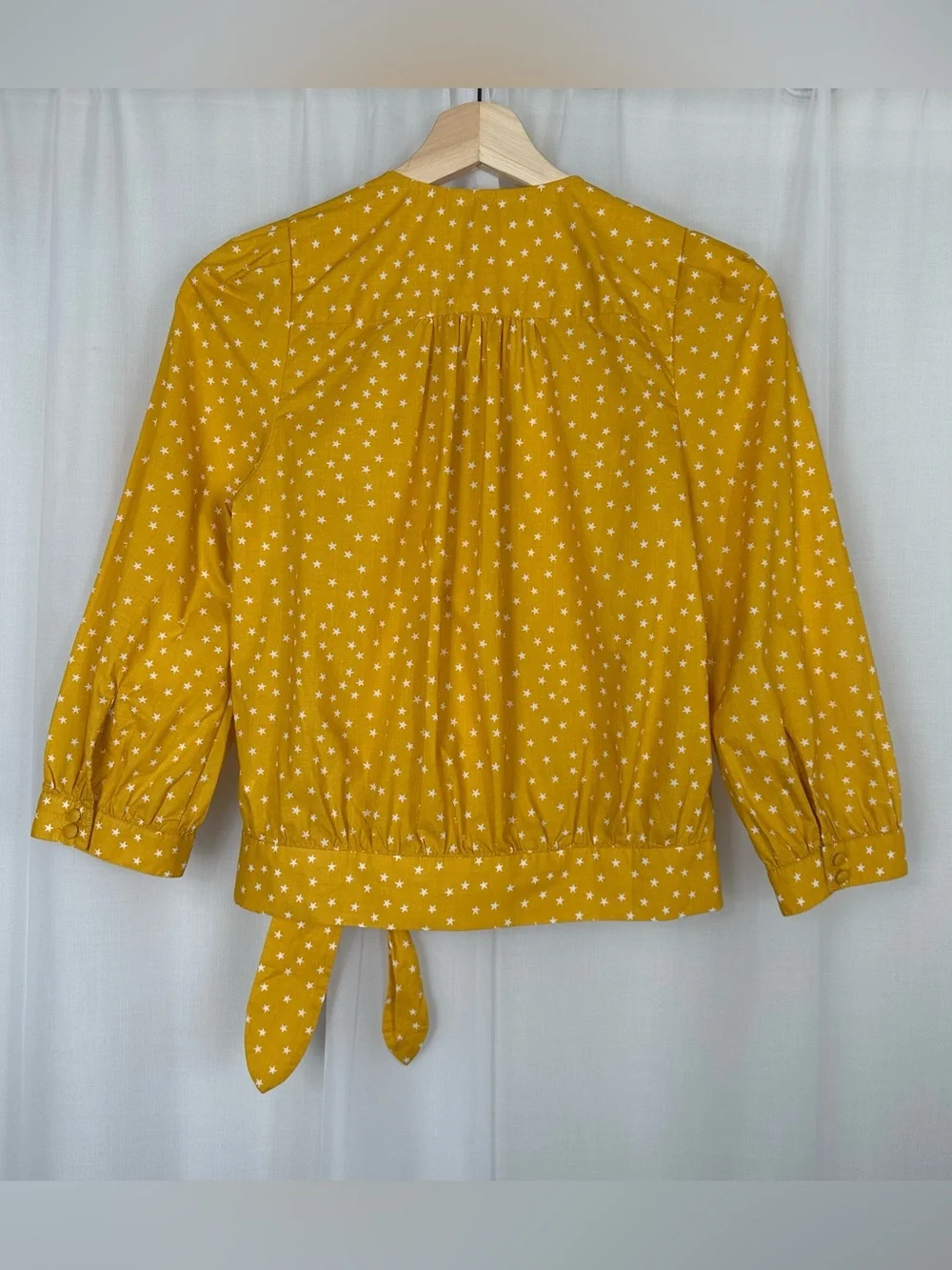 Madewell Star Scatter Wrap Top XXS Yellow Golden Mustard‎ G7804 Puff Sleeve Crop